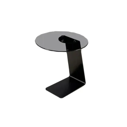 Modern Black Clear Glass Round Side Table for Couch Image - 2