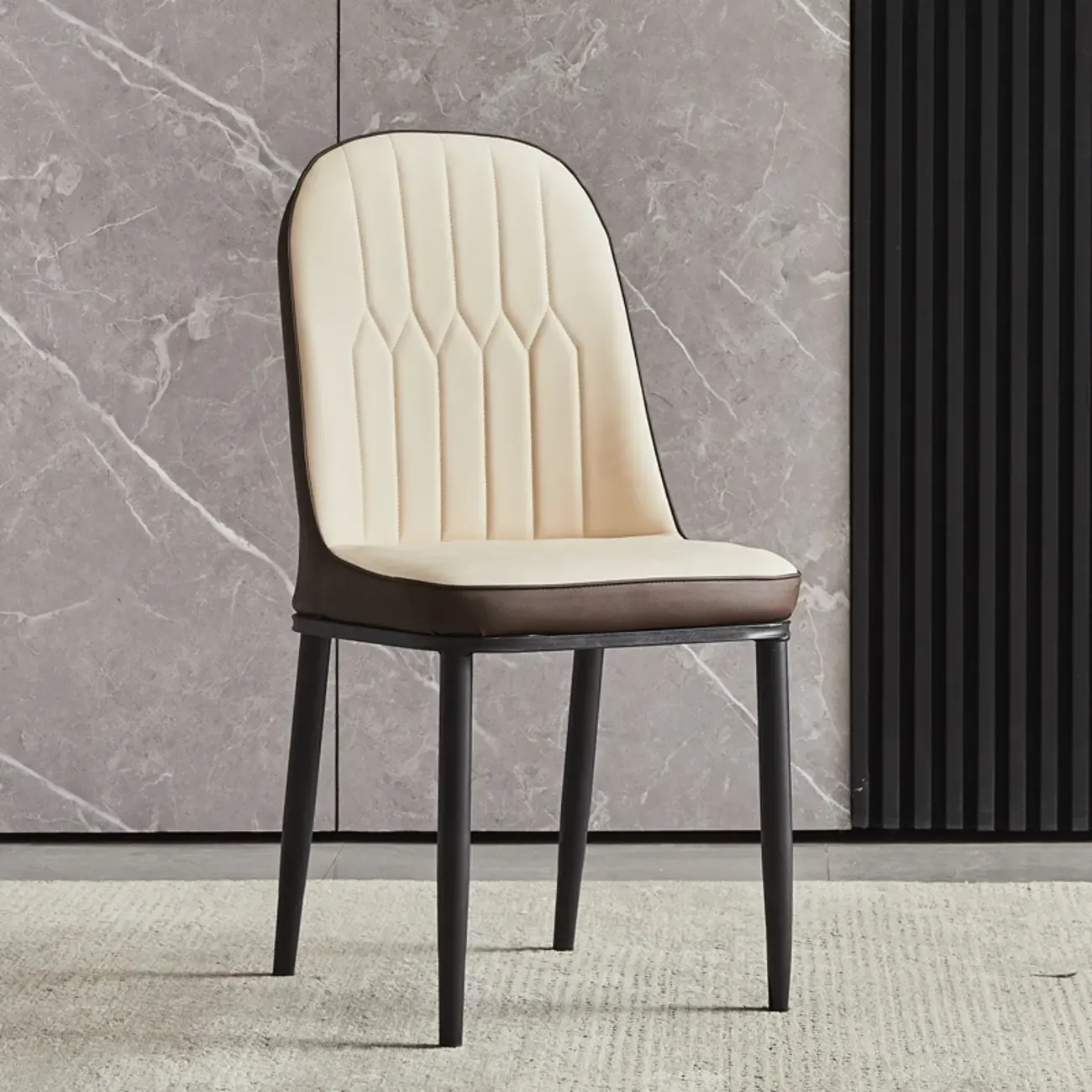 Modern Leather Upholstered Dining Chair with High Back Image - 14