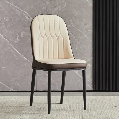 Modern Leather Upholstered Dining Chair with High Back Image - 14