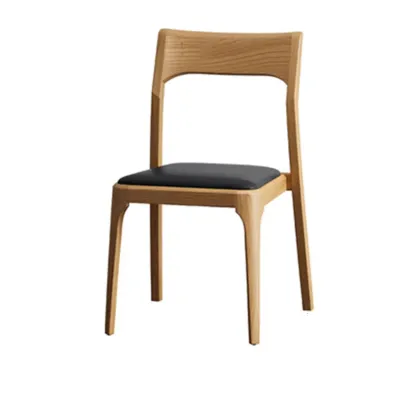 Natural Scandinavian Wooden Open Back Armless Dining Chair Image - 2