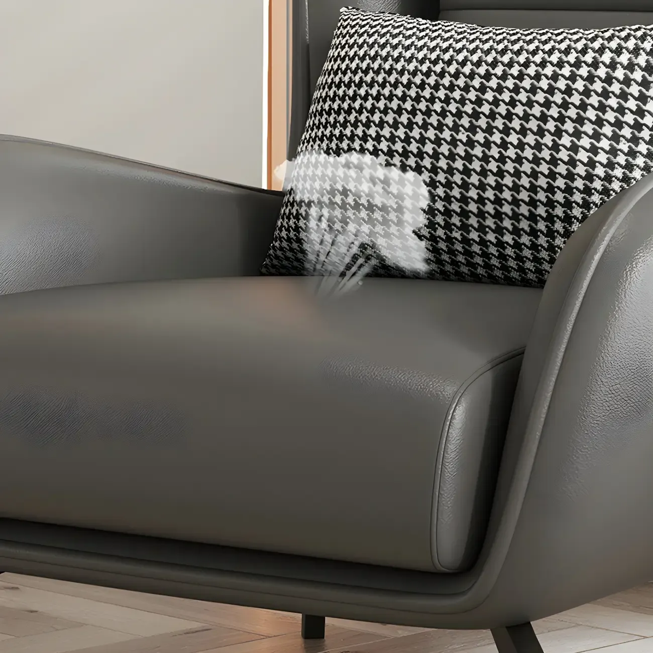 Modern Beige Leather Accent Chair with One Pillow Image - 22