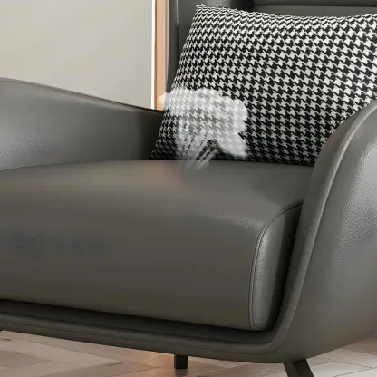 Modern Beige Leather Accent Chair with One Pillow Image - 22