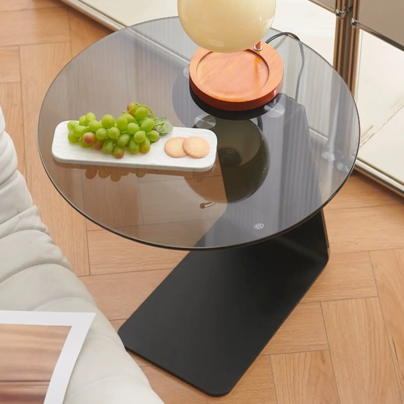 Modern Black Clear Glass Round Side Table for Couch Image - 3 | homeyfad