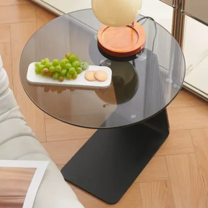 Modern Black Clear Glass Round Side Table for Couch Image - 3