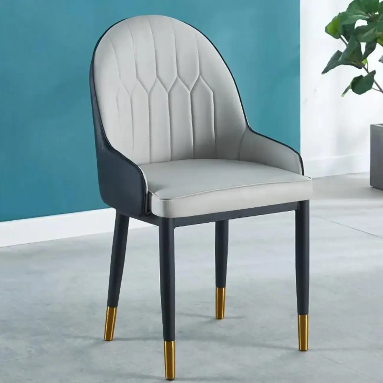 Modern Leather Upholstered Dining Chair with High Back Image - 15
