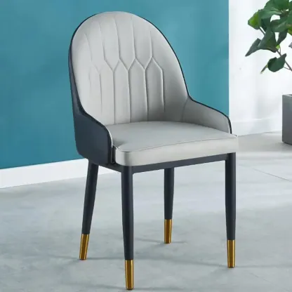 Modern Leather Upholstered Dining Chair with High Back Image - 15