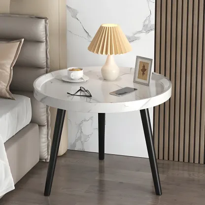 Natural Wooden Round Bedside Table with Open Storage Image - 4