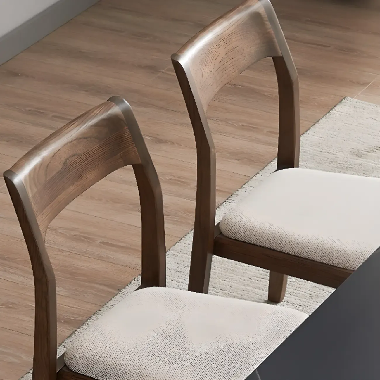 Natural Scandinavian Wooden Open Back Armless Dining Chair Image - 4