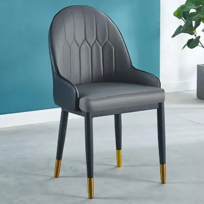 Modern Leather Upholstered Dining Chair with High Back Image - 16