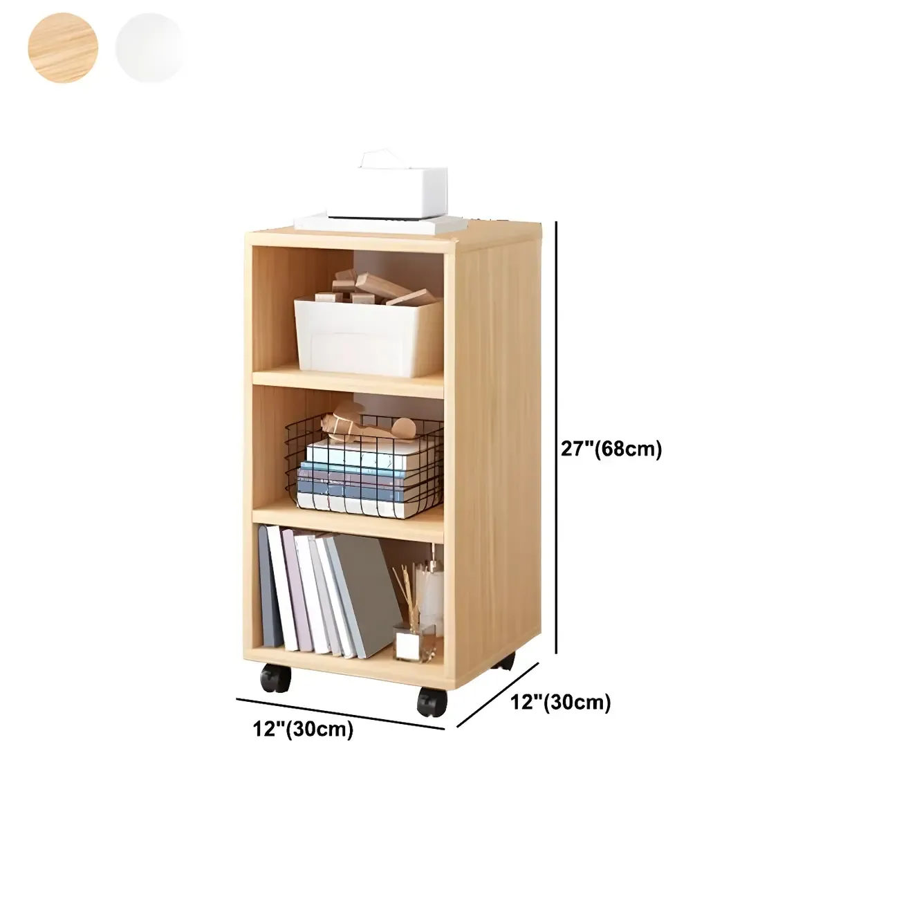 Natural Wooden Bedside Table with Open Shelves Storage Image - 30