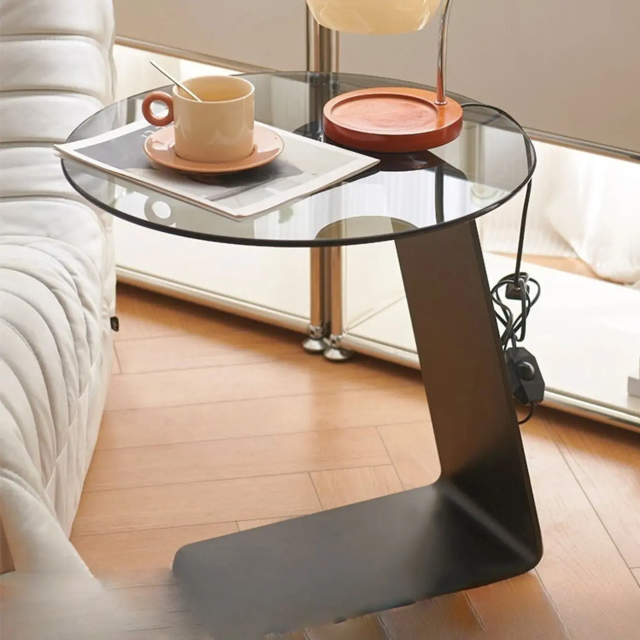 Modern Black Clear Glass Round Side Table for Couch Image - 5 | homeyfad