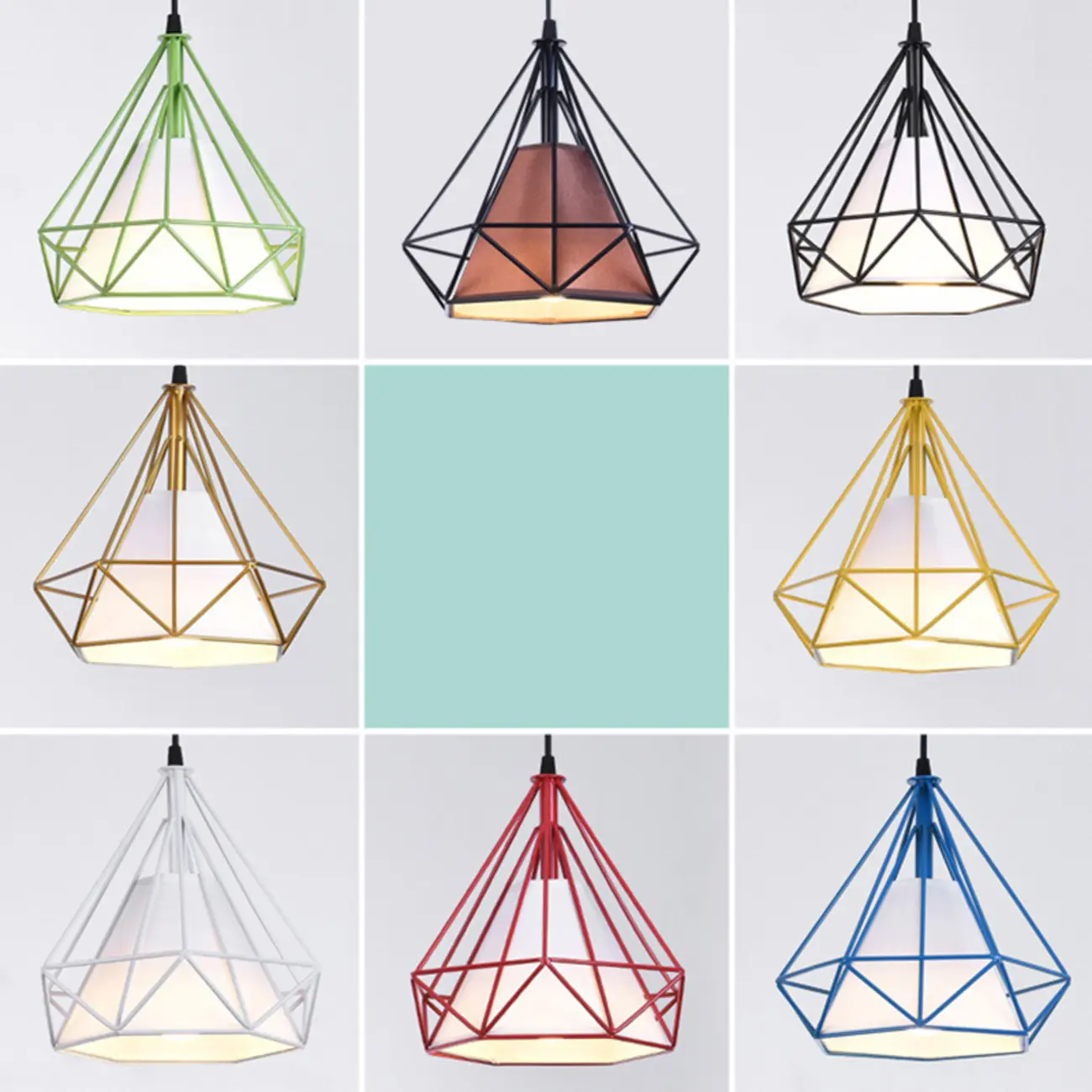 Modern Colorful Cone Pendant Lamp with Diamond Frame for Living Room Image - 15 | homeyfad