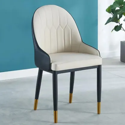 Modern Leather Upholstered Dining Chair with High Back Image - 17