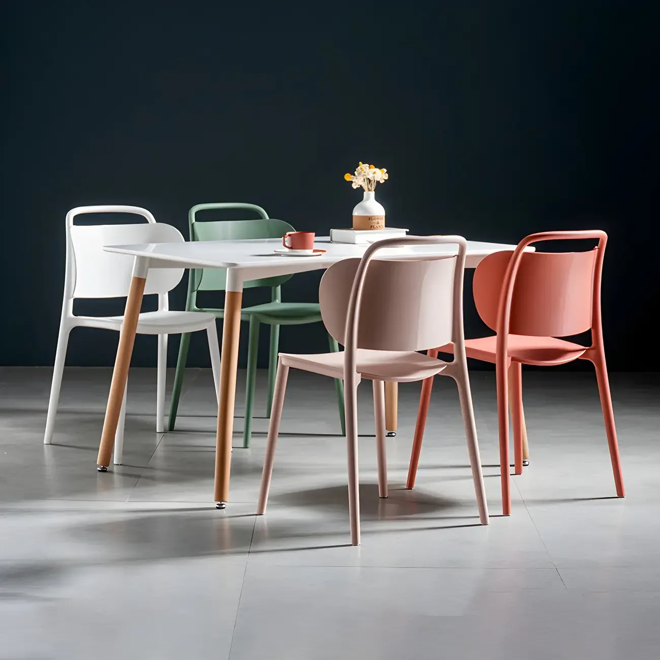 Plastic Multicolor Stackable Modern Dining Chair with Open Back Image - 28