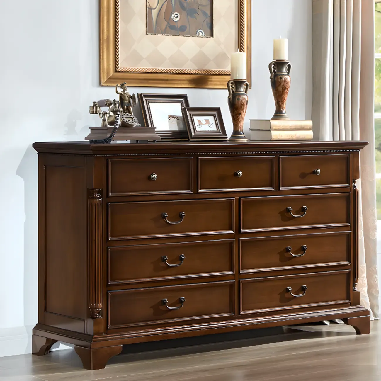 Traditional Brown Wood Dressers with 9-Drawers for Office Image - 1