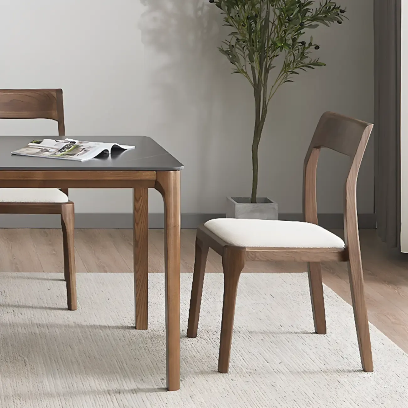Natural Scandinavian Wooden Open Back Armless Dining Chair Image - 6