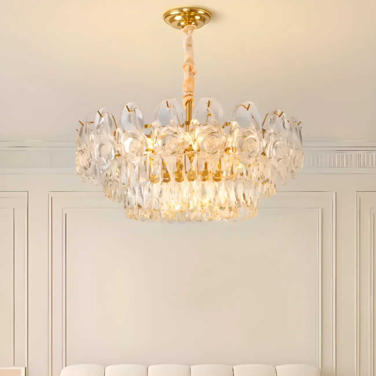 Modern Luxury Crystal Chandeliers with Glassy Shade Image - 5