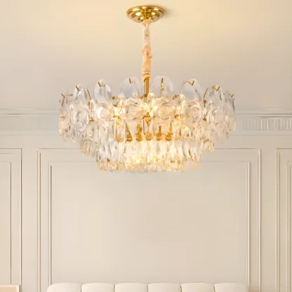 Modern Luxury Crystal Chandeliers with Glassy Shade Image - 5