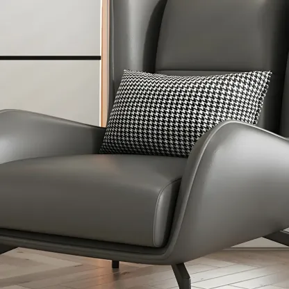 Modern Beige Leather Accent Chair with One Pillow Image - 25