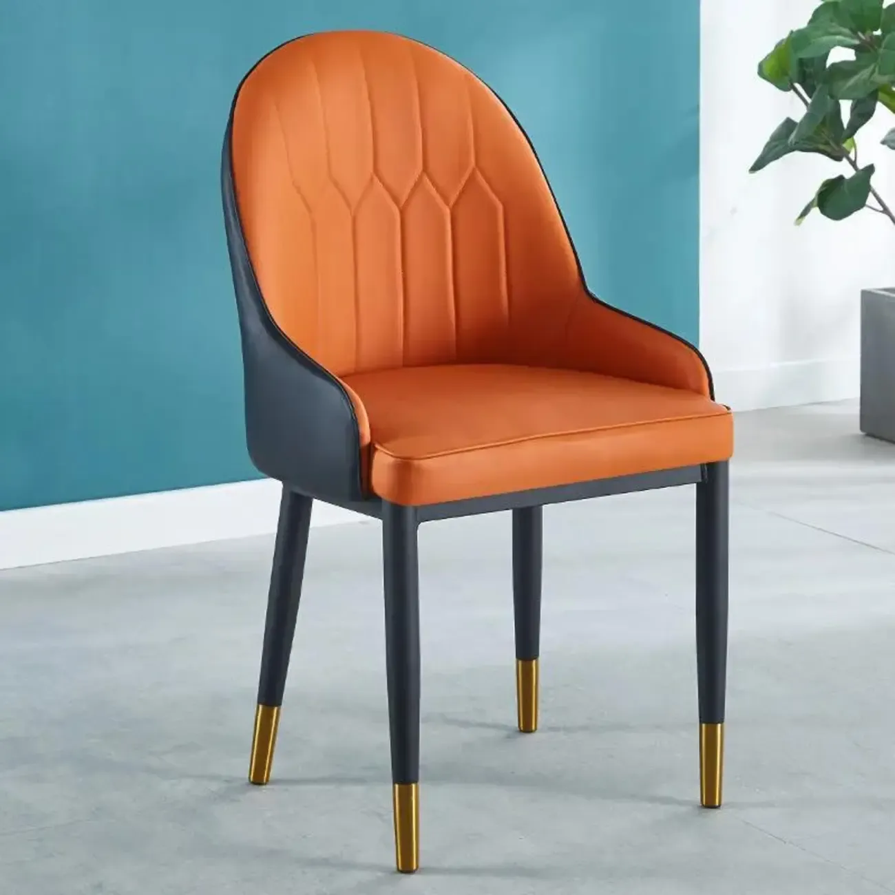 Modern Leather Upholstered Dining Chair with High Back Image - 18