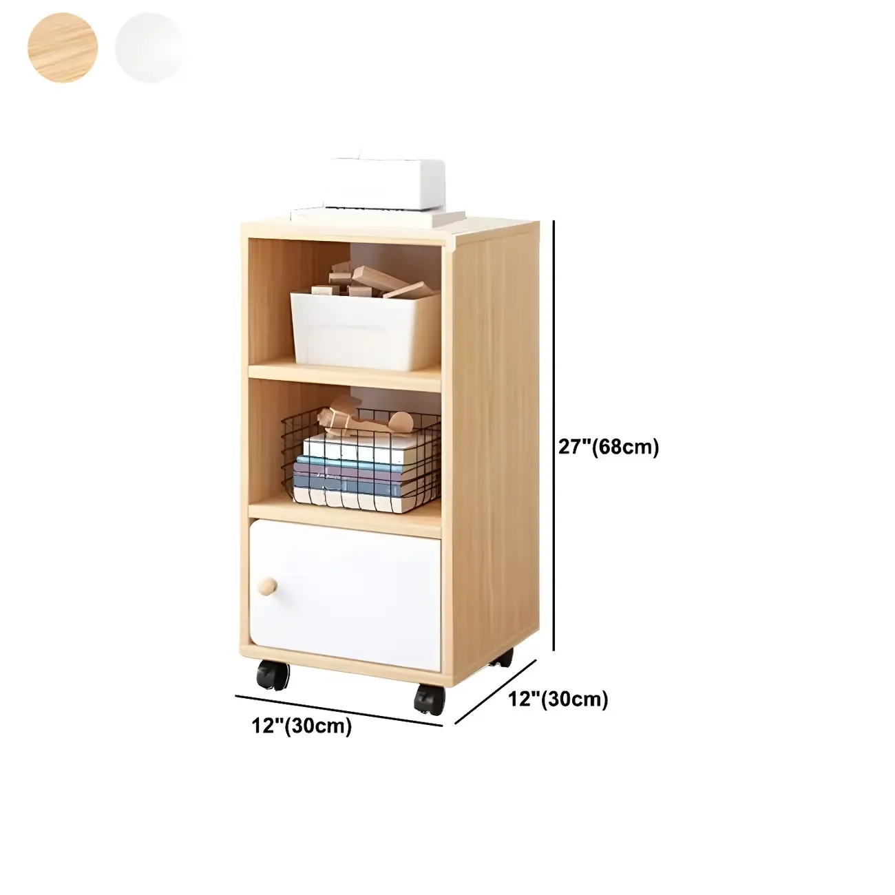Natural Wooden Bedside Table with Open Shelves Storage Image - 33