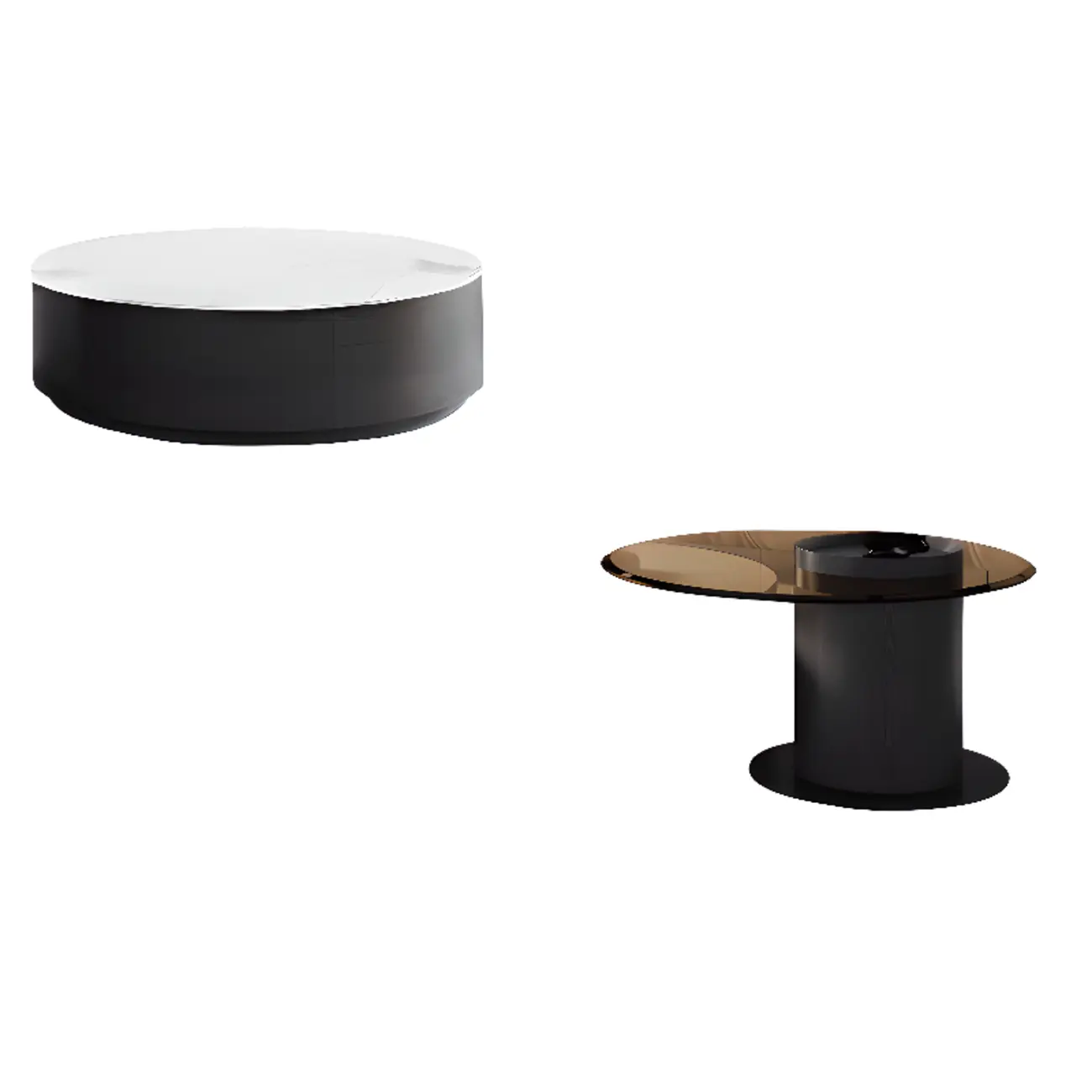 Modern Round White Nesting Coffee Table Set with Drawers Image - 5 | homeyfad