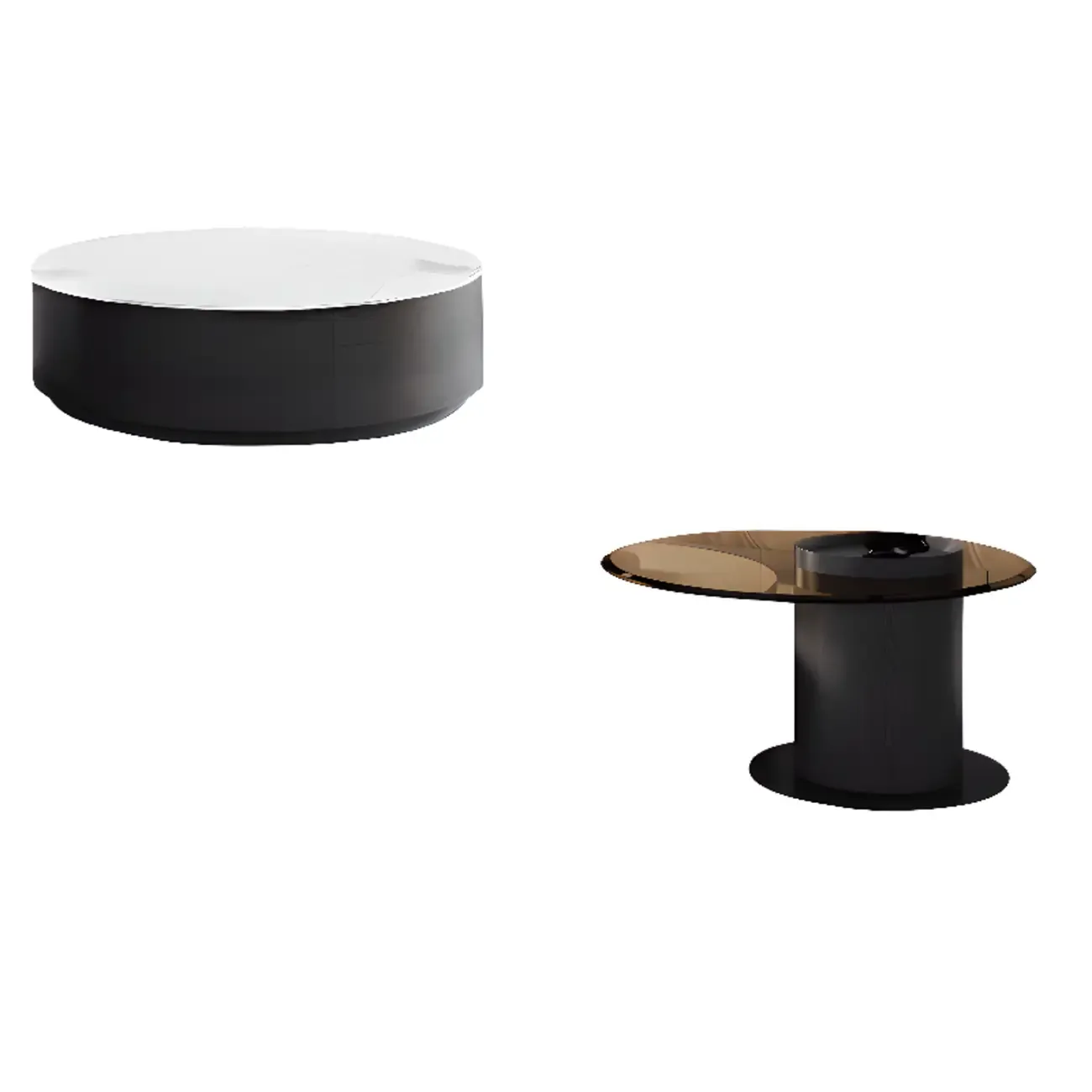 Modern Round White Nesting Coffee Table Set with Drawers Image - 5