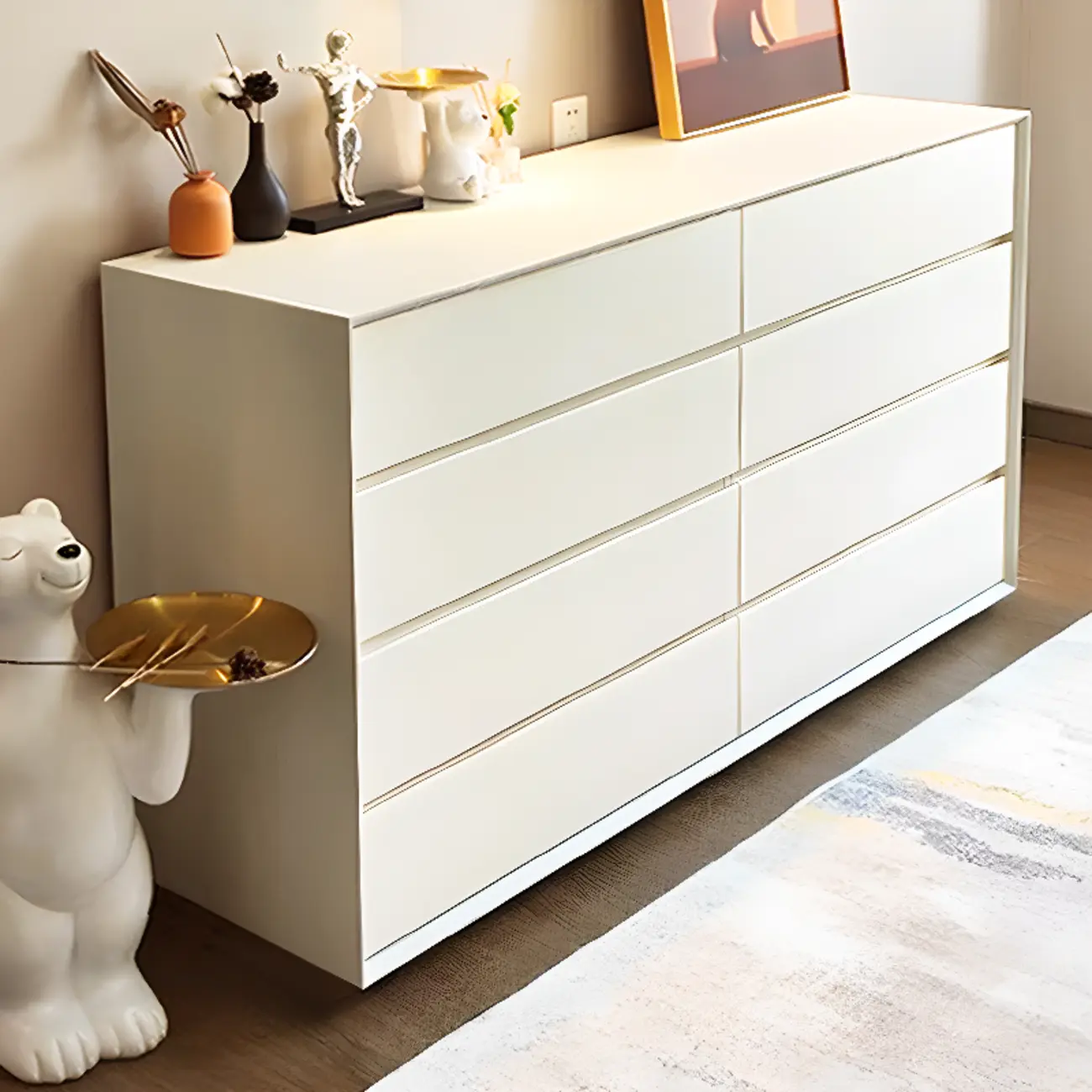 Modern Wooden Cream Double Dresser with Storage Image - 2 | homeyfad