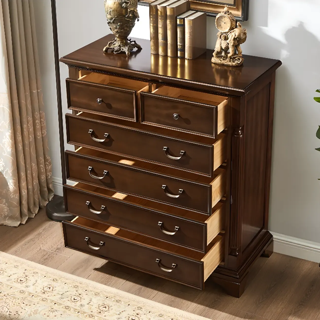 Traditional Brown Wood Dressers with 9-Drawers for Office Image - 2