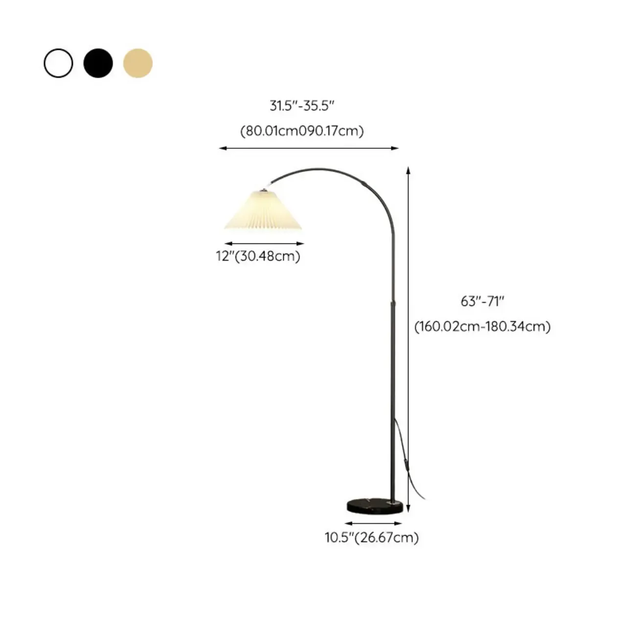 Minimalist LED Adjustable Black Arc Floor Lamp with Marble Base #size
