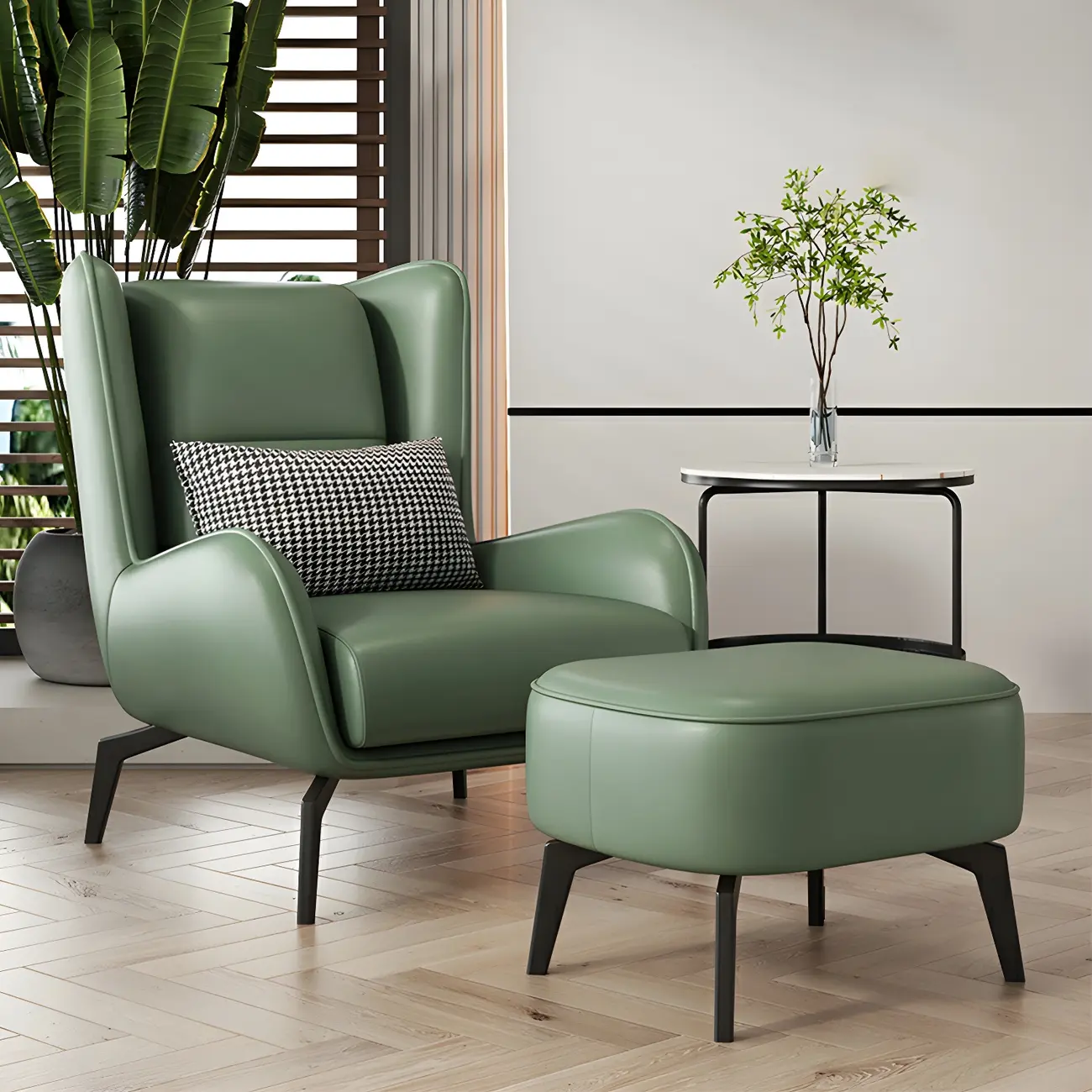 Modern Beige Leather Accent Chair with One Pillow Image - 26 | homeyfad