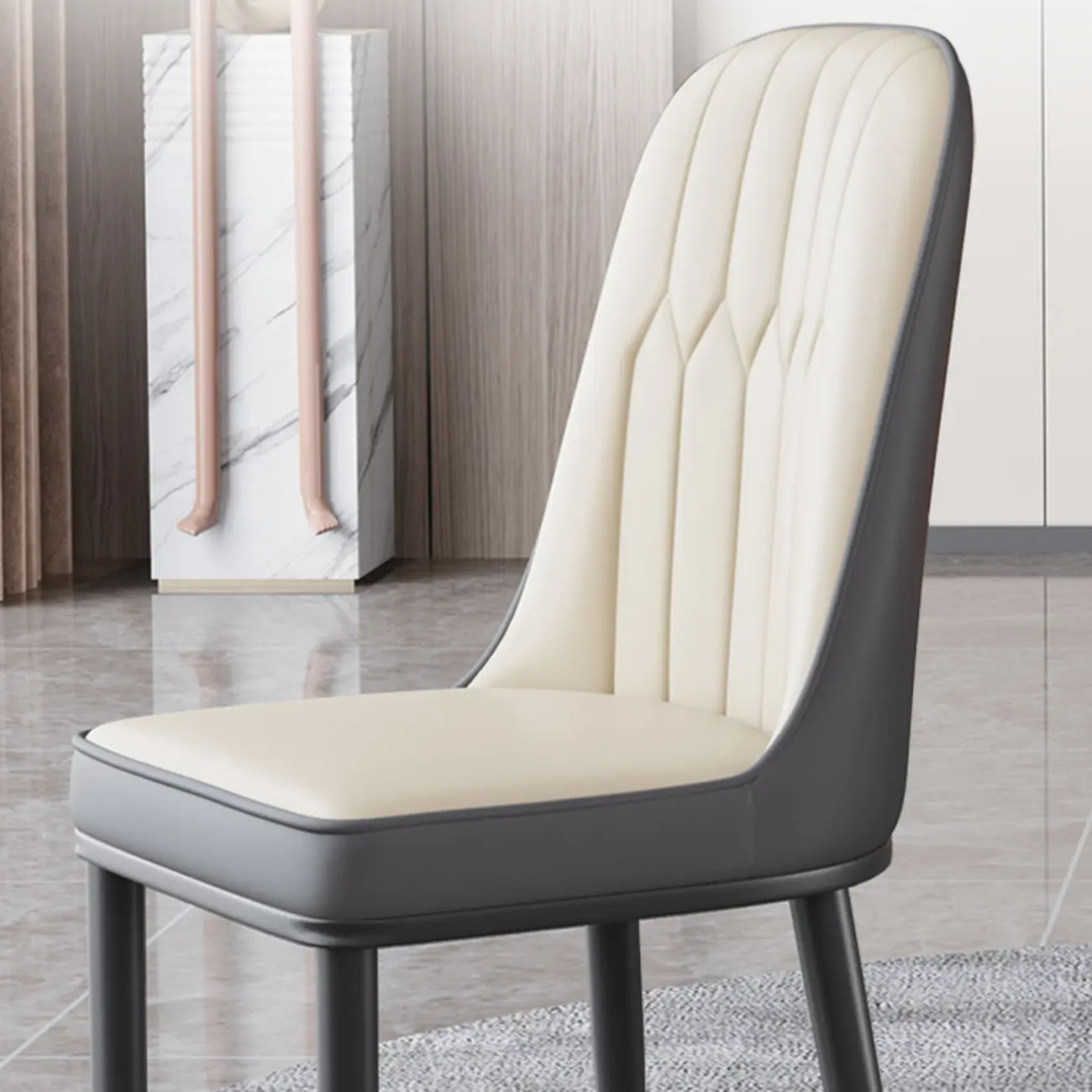 Modern Leather Upholstered Dining Chair with High Back Image - 19 | homeyfad