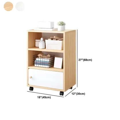 Natural Wooden Bedside Table with Open Shelves Storage Image - 34