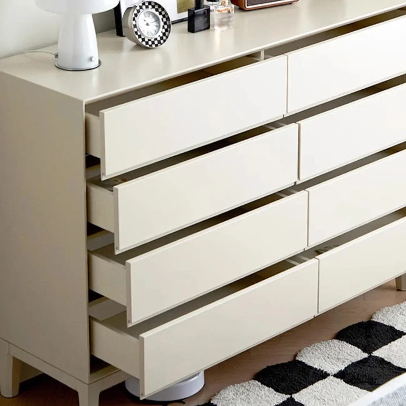 Modern Wooden Cream Double Dresser with Storage Image - 3 | homeyfad
