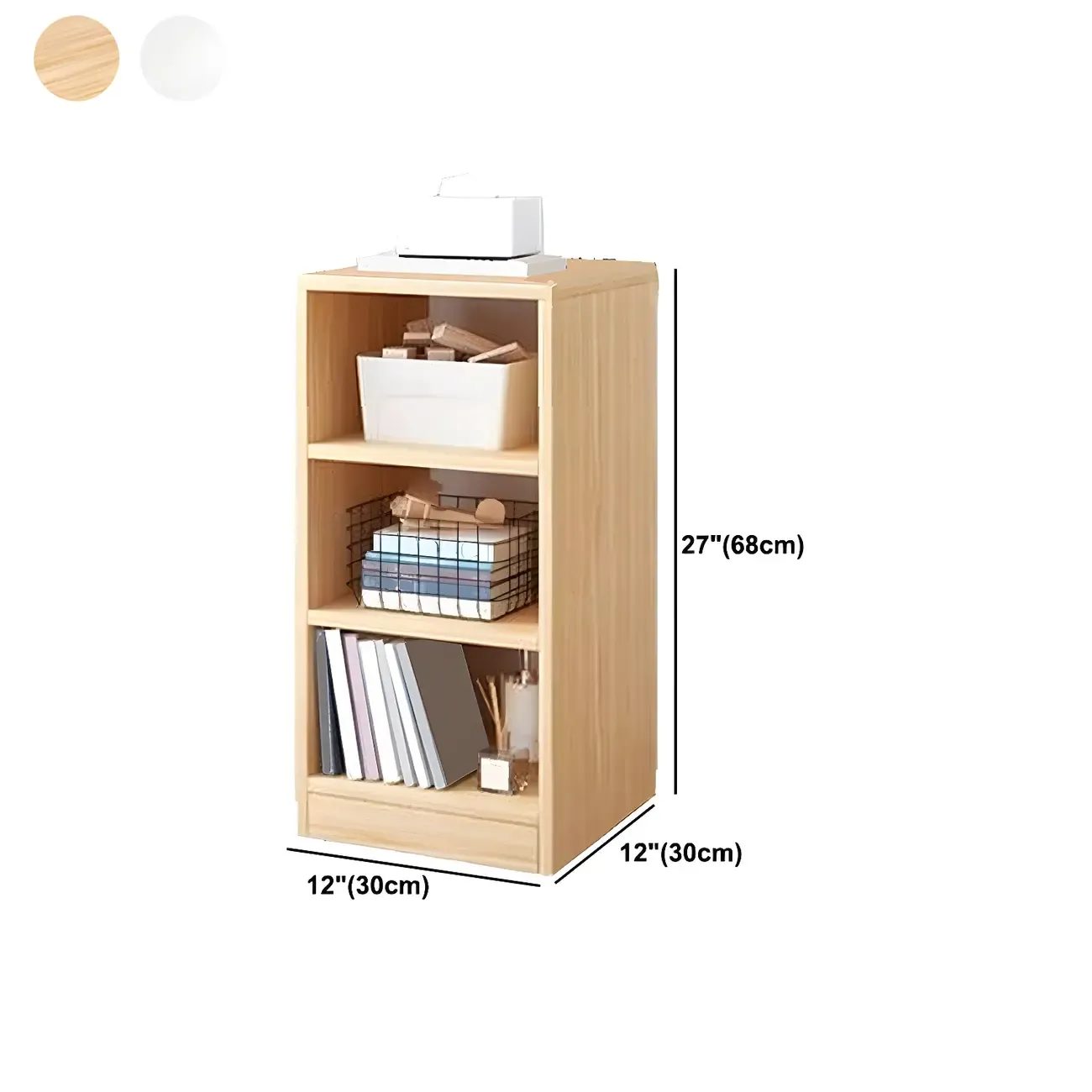 Natural Wooden Bedside Table with Open Shelves Storage Image - 35