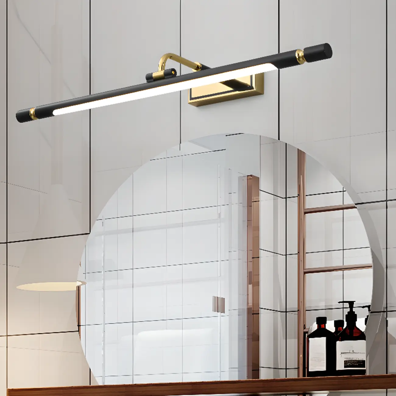 Modern linear LED Vanity Light Fixture with Black Lampshade Image - 1 | homeyfad