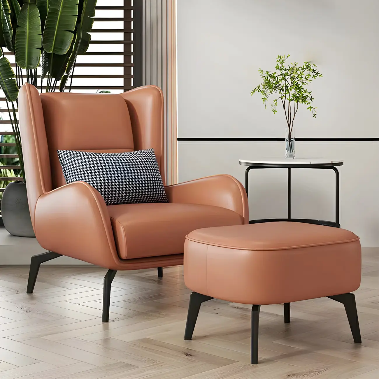 Modern Beige Leather Accent Chair with One Pillow Image - 27 | homeyfad