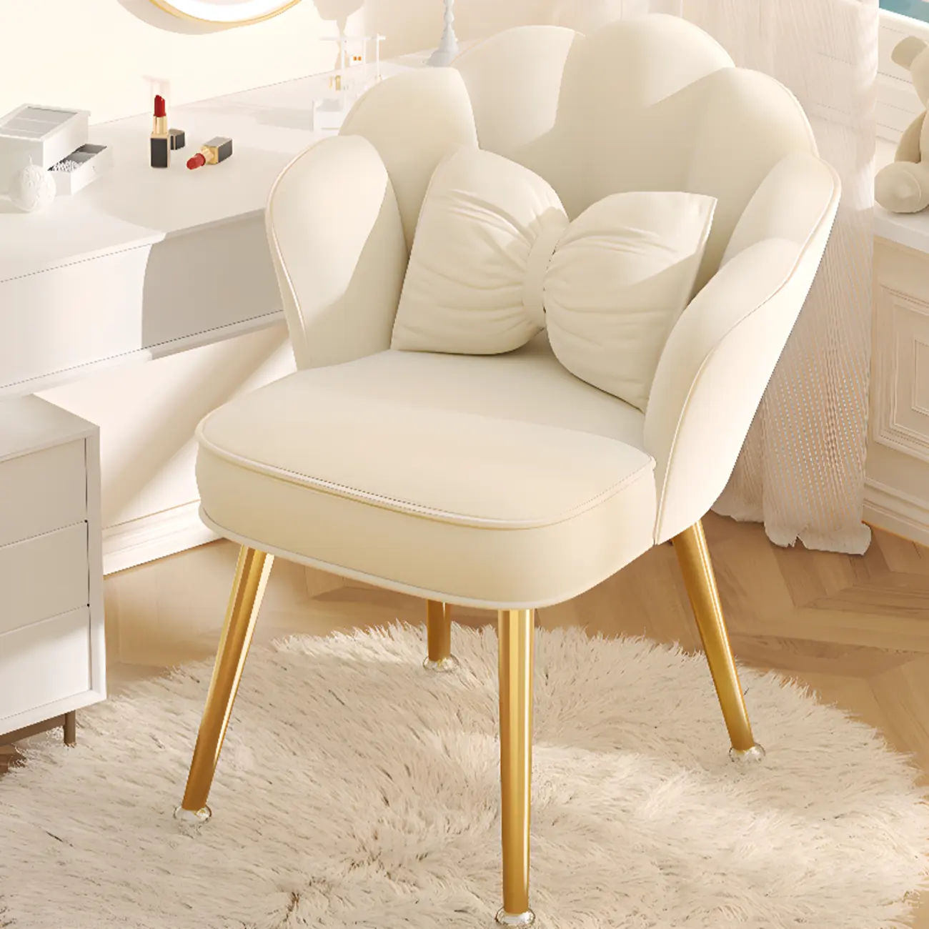 Velvet Cream Modern Upholstered Dining Chair with Arm Low Back Image - 1 | homeyfad