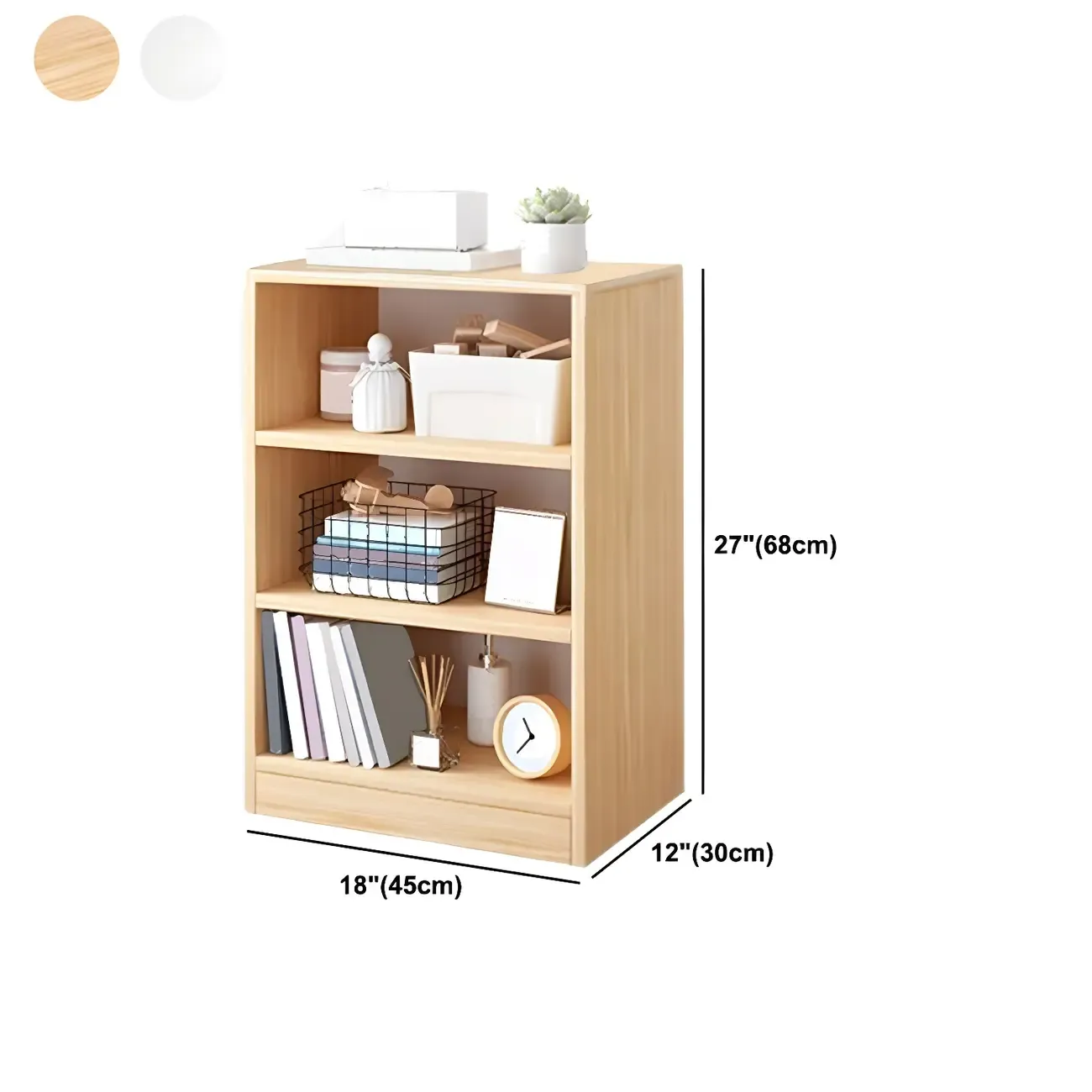 Natural Wooden Bedside Table with Open Shelves Storage Image - 36