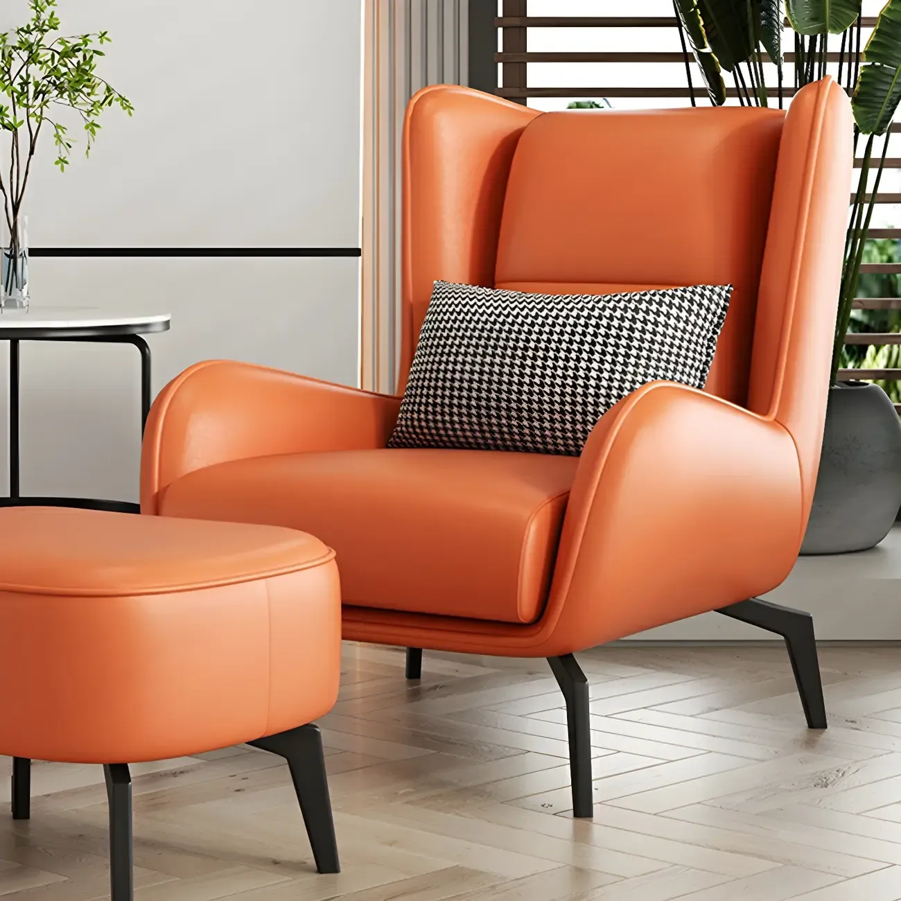 Modern Beige Leather Accent Chair with One Pillow Image - 28