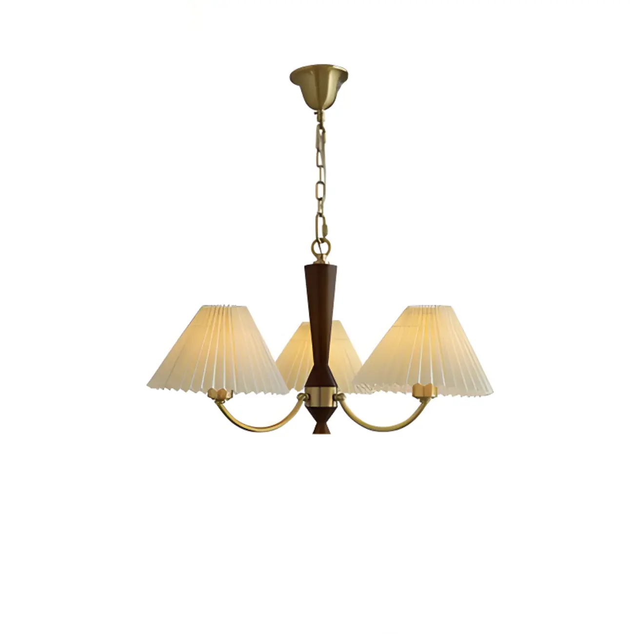Vintage Brass Fabric Chandelier with Beige Pleated Shades  Image - 7 | homeyfad