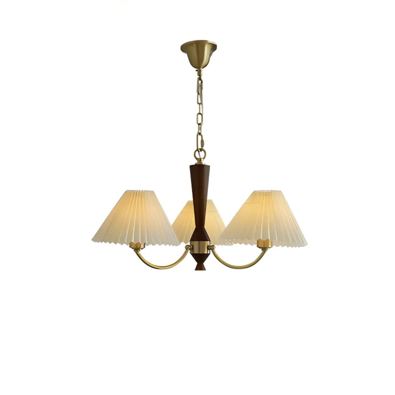 Vintage Brass Fabric Chandelier with Beige Pleated Shades  Image - 7