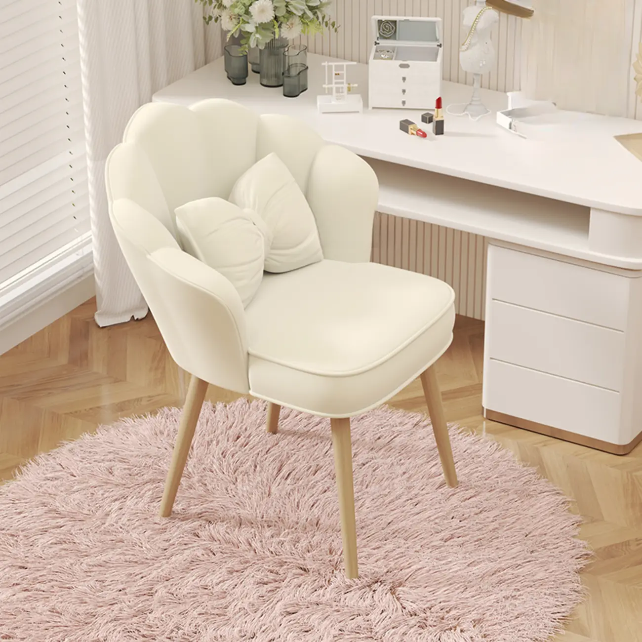 Velvet Cream Modern Upholstered Dining Chair with Arm Low Back Image - 2 | homeyfad