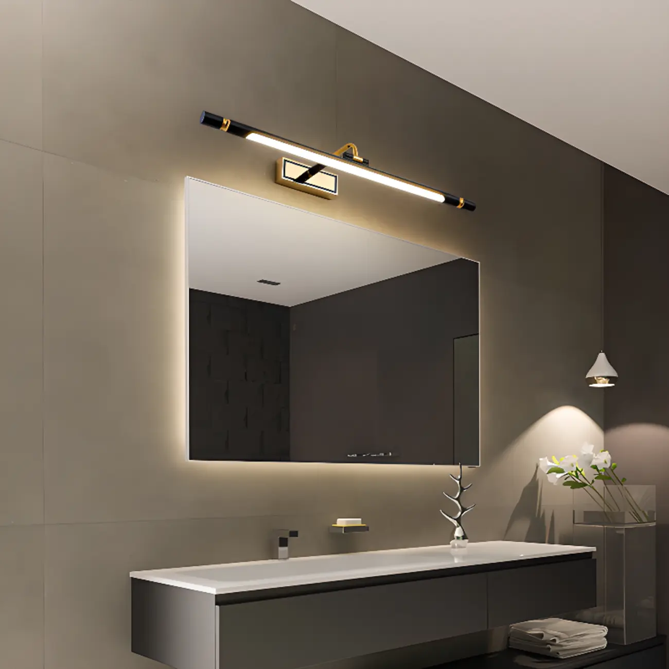 Modern linear LED Vanity Light Fixture with Black Lampshade Image - 3 | homeyfad
