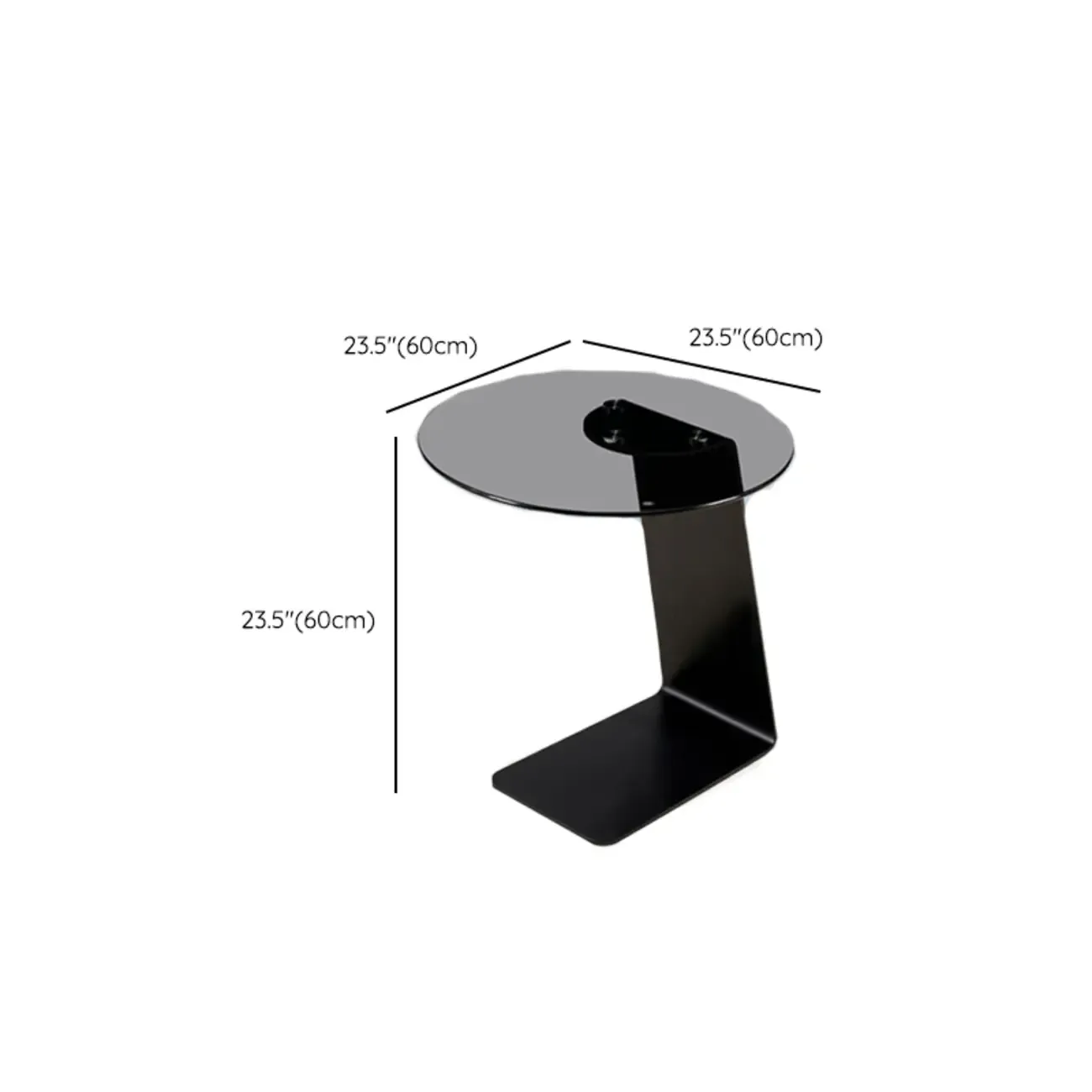 Modern Black Clear Glass Round Side Table for Couch #size