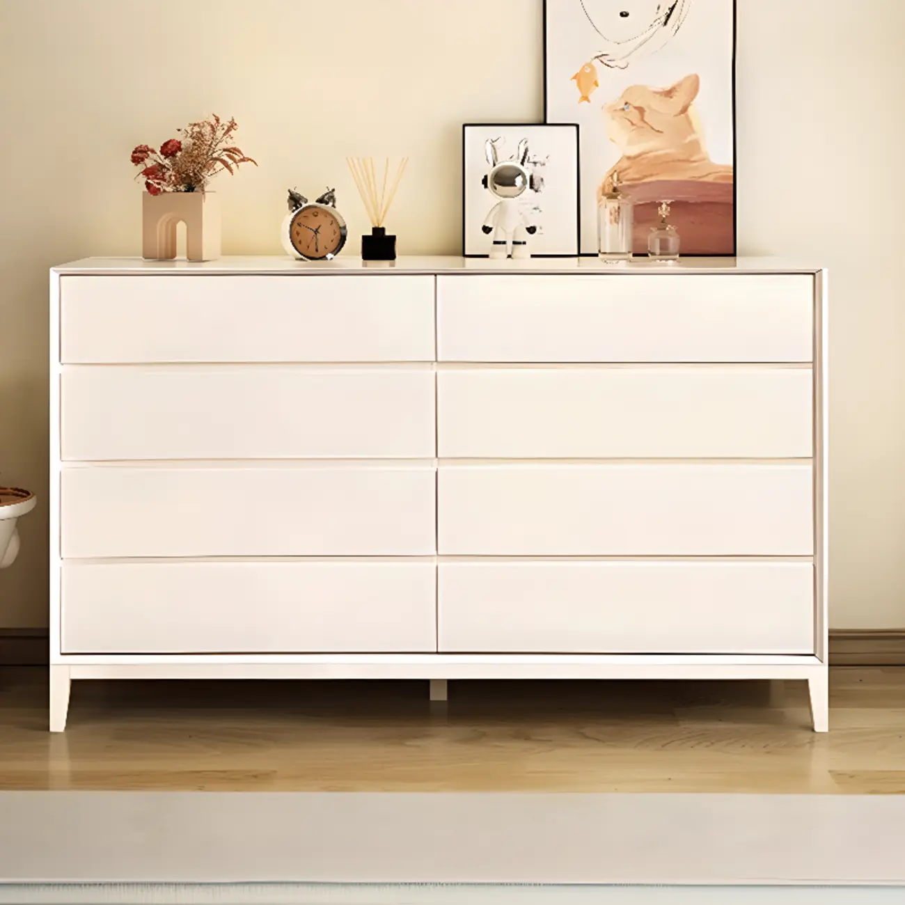 Modern Wooden Cream Double Dresser with Storage Image - 6 | homeyfad