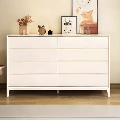 Modern Wooden Cream Double Dresser with Storage Image - 6