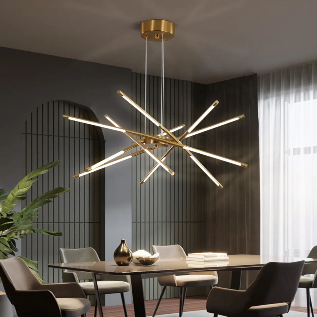 Linear Sputnik LED Chandelier with Adjustable Height Image - 3 | homeyfad