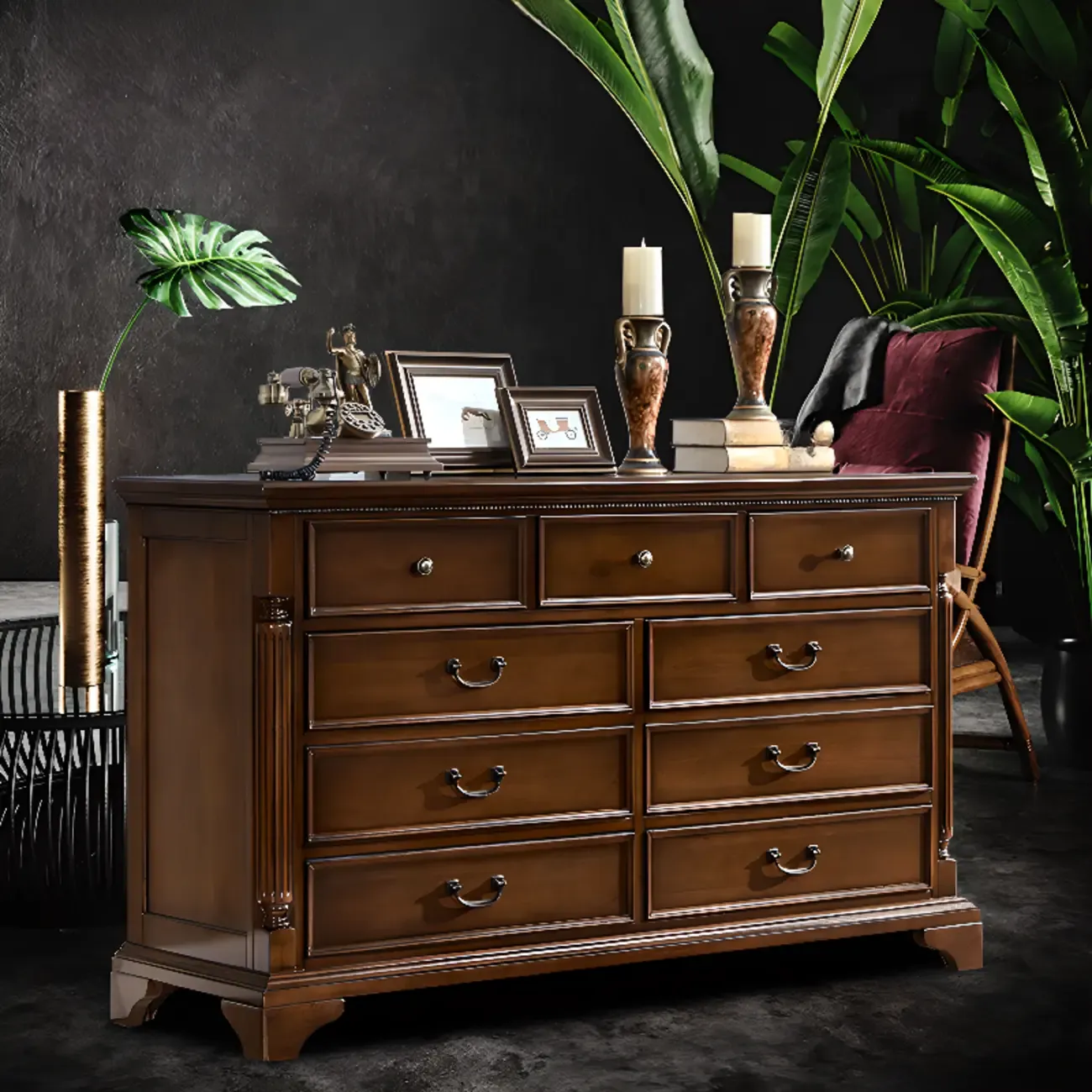 Traditional Brown Wood Dressers with 9-Drawers for Office Image - 5