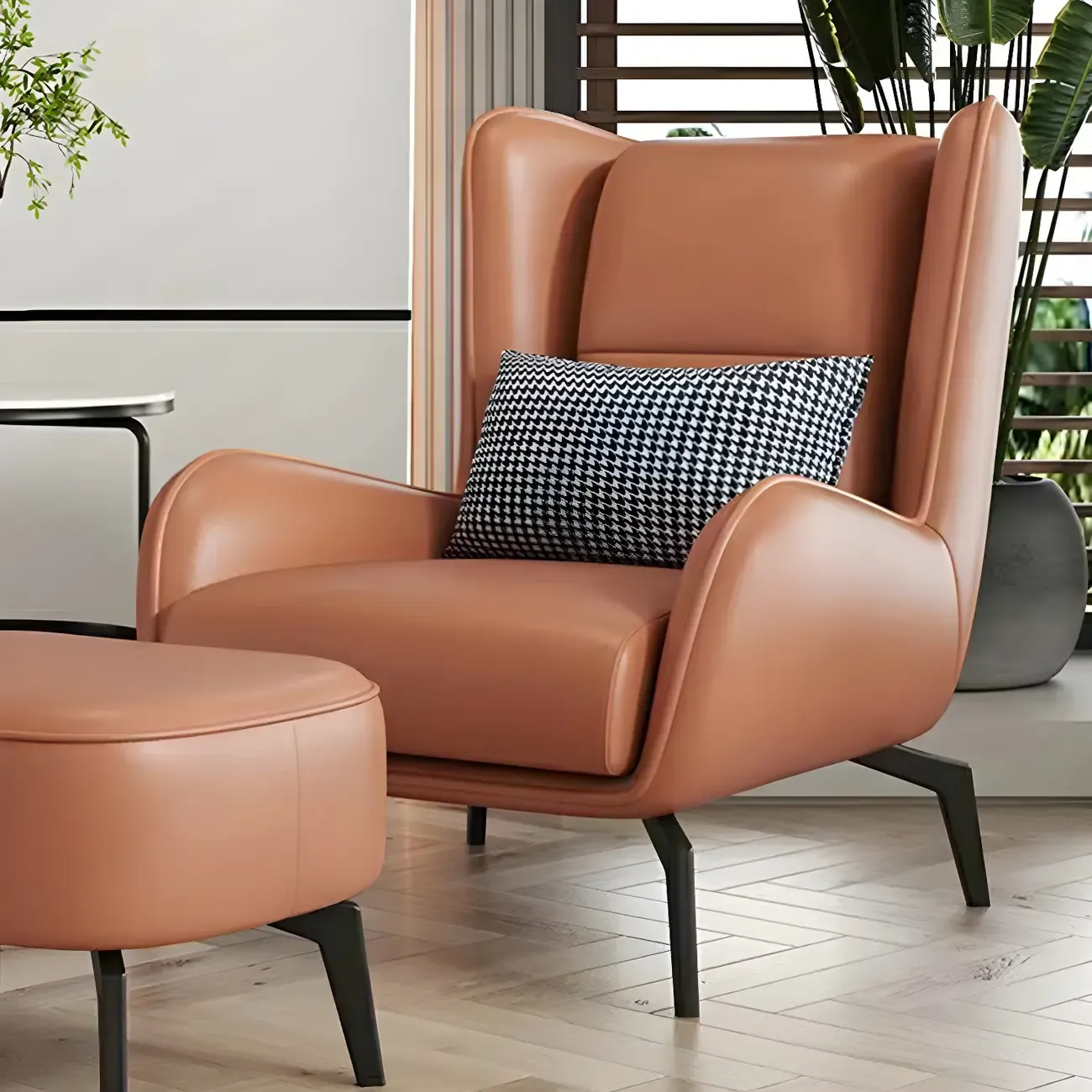 Modern Beige Leather Accent Chair with One Pillow Image - 29